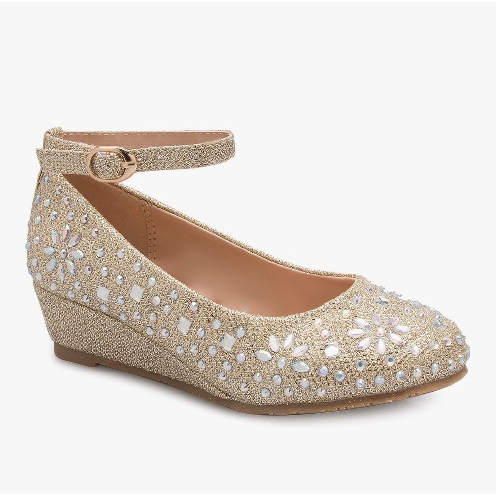 OLIVIA K Girls Gold Glitter‎ Shoe Mary Jane Wedding Formal Rhinestone Youth 4